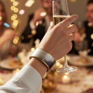 Cuff Bracelet Black Brown White Finish Antique Gold Tone Trim Statement Jewelry